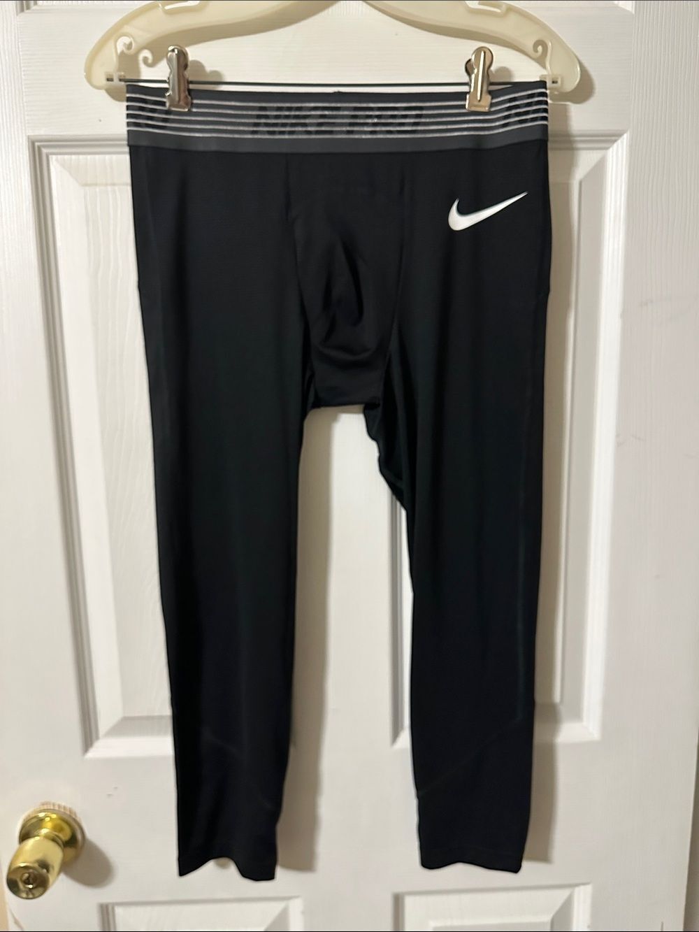 Nike Black Leggings with Gray Striped Waistband